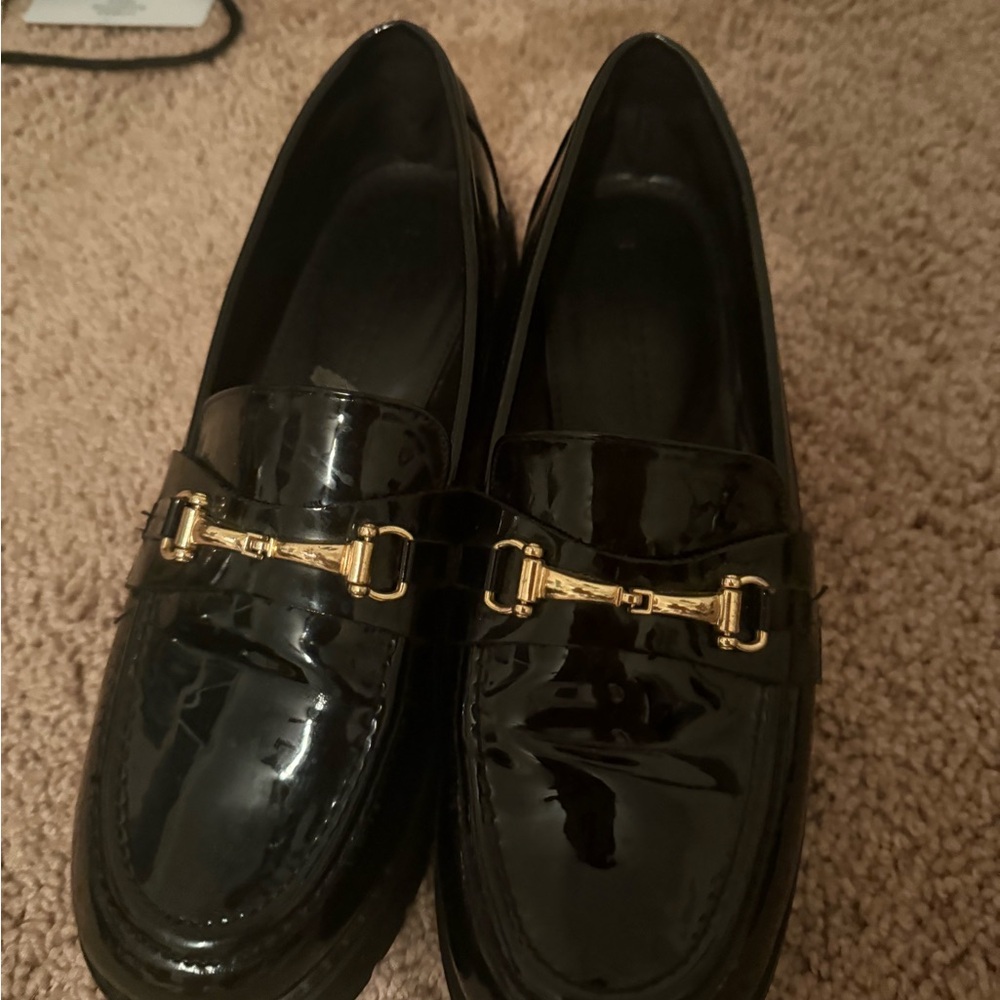Princess Polly Shiny Black Loafers with Gold Accent - Picture 4 of 4